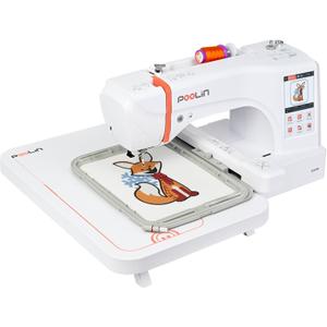 PooLin EOC06 Embroidery Machine,7" Touchscreen,7.9"x11" Hoop Area,Computerized Home Embroidery Machine for Beginners Gifts,200 Built-in Designs,USB & Wireless,Software,4 Hoops,Thread,Bobbin,Stabilizer