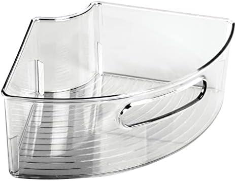 mDesign Plastic Lazy Susan Cabinet Storage Bin with Front Handle for Kitchen Countertop, Pantry, Shelf, Fridge Organization - Hold Food, Drinks, Snacks - Ligne Collection - Smoke Gray Tint ((Pack of 1))