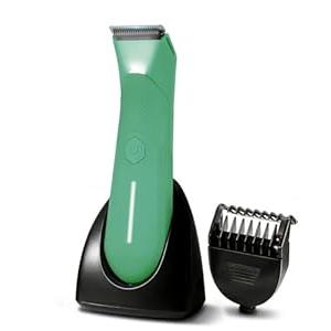 Body Trimmer for Men - Groin & Ball Shaver with Charging Dock - Constant Power No-Pull Electric Pubic Hair Clipper - 5-in-1 Guard Waterproof Body Groomer with LED Light, for Groin, Armpit & Body (Grey)