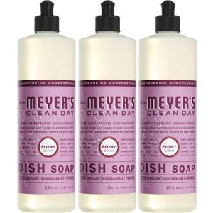 MRS. MEYER'S CLEAN DAY Liquid Dish Soap, Biodegradable Formula, Peony, 16 Fl. Oz - Pack of 3
