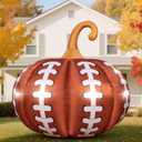 4.6FT Thanksgiving Inflatable Pumpkin Outdoor Decorations Football Inflatables Pumpkins Built-in 4 LED Lights Fall Giant Blow up Pumpkin for Halloween Decor Football Sport Fans Party Garden Yard Lawn