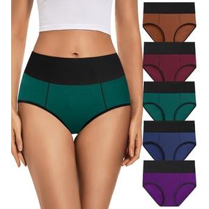 JUYINA Womens Cotton Mid High Waisted Underwear Comfort Panties 5 Pack Briefs L/XL