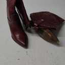 VOMIRA Knee High Cowboy Boots for Women Pointed Toe Chunky High Heels Pull-on Embroidered Boots Western Boots Wide Calf Cowgirl Boots (8, Burgundy)