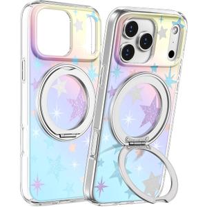 Loheckle for iPhone 17 Pro Max Case with Stand- Compatible with MagSafe Women Girls Cute Girly Aesthetic Unique Design Soft TPU Magnetic Ring Phone Cover for Apple 17 Promax, Stars