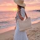 Crochet Beach Tote Bag for Women, Summer Knit Shoulder Bag with Leak-Proof Lining and Zipper, Boho Woven Purses Handbags