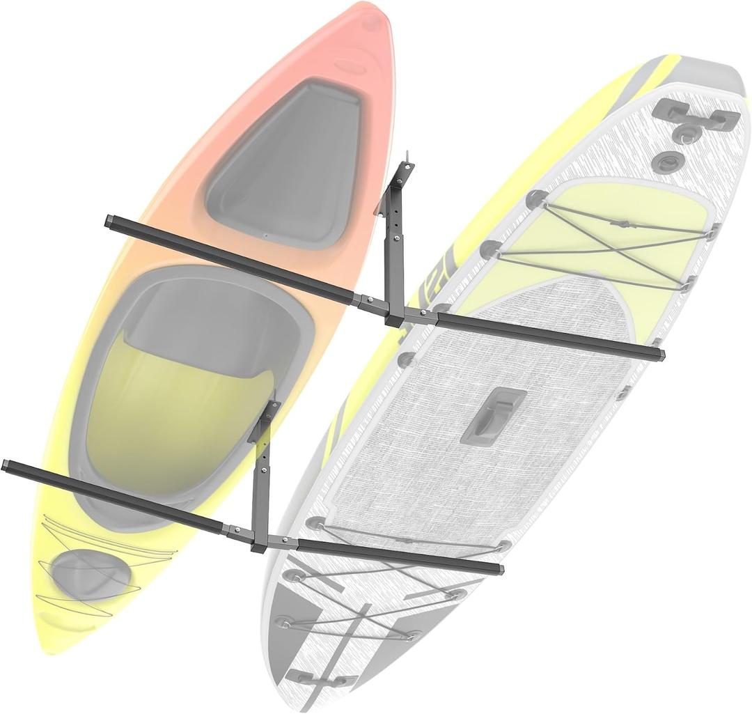 WALMANN Ceiling Kayak Storage Rack for Garage, Heavy-Duty Overhead Kayak Hanger Holds 2 Kayaks, Snowboards, Surfboards, Paddleboards & SUPs, Space-Saving Ceiling-Mount Storage Rack