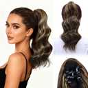 Claw Clip Ponytail Extension,14 Inch Chocolate Brown Curly Wavy Ponytail Claw Clip in Hair Extension for Women Fluffy Natural Looking Synthetic Hairpiece for Daily Use(14 Inch,Chocolate Brown)