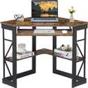 VECELO Corner Computer Desk 41 x 30 inches with Smooth Keyboard & Storage Shelves for Home Office Workstation, Antique Brown