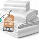 100% Egyptian Cotton Sheets Queen Size - Naturally Cooling & Breathable 4 Piece Silky Sateen Weave Queen Sheet Set, Ultra-Soft & Durable Hotel Luxury Sheets with 15" Snug Fit Deep Pockets - White