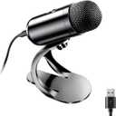 LIANGSTAR USB Computer Microphone, Podcast Mic Desktop with Mute Button for Recording Streaming, Omnidirectional Condenser, Plug & Play Stand with Volume Control for PC, Laptop, Mac, YouTube (Black) 