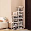 Bamboo Shoe Rack 12 Tier- Vertical Shoe Rack for Small Spaces, Tall Narrow Shoe Rack Organizer for Closet Entryway Corner Garage and Bedroom,Skinny Shoe Shelf with Free Stackable DIY White Storage