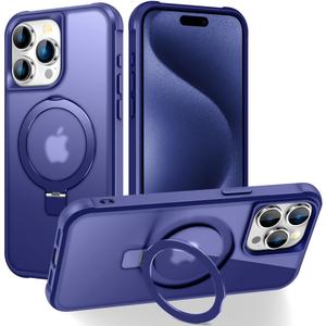 Magnetic Compatible with iPhone 15 Pro Case with Stand [Military Grade Drop Tested][Compatible with Magnet] Ring Translucent Slim Hard Back Soft Edge, Blue