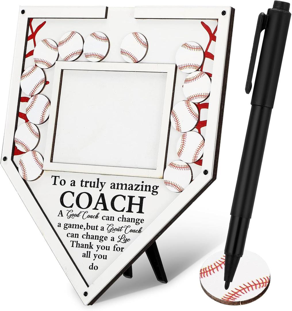 Baseball Frame Coach Gift with Wood Chips Signature Pen Graduation Coach Frame Gifts Baseball Plate Plaque for Coaches Thank You Gift