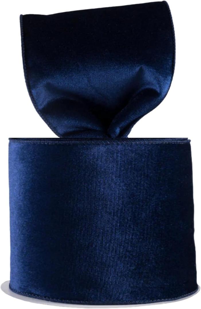 Meseey 2.5Inch Navy Velvet Wired Ribbon, 10 Yards Dark Blue Wired Velvet Ribbon with Wire Edge, Premium Navy Blue Velvet Ribbon for Christmas Tree Gift Wrapping Wreath Bow Making Holiday Craft Decor