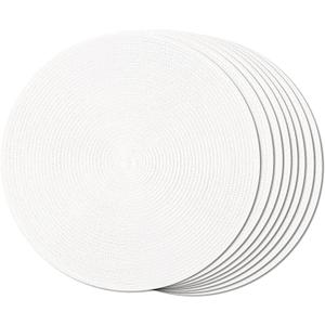 FunWheat Round Braided Placemats Set of 8 Place Mats for Dining Table Woven Washable Non-Slip Table Mats 15 Inch(Cream White,8pcs)