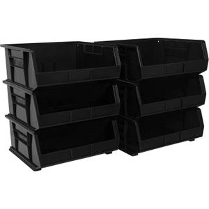 Akro-Mils 30250 AkroBins Plastic Storage Bins, Space-Saving Stackable Bins for Garage, Pantry, Craft Organization, 15" x 16" x 7", Black, 6-Pack