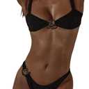 SOLY HUX Metal Ring High Cut Bikini Sets for Women Brazilian Cheeky Two Piece Sexy Bikinis Bathing Suit Swimsuits (Black, M)