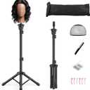 Wig Stand Tripod, 50 Inch Adjustable Mannequin Head Stand, Wig Head Stand for Cosmetology, Hairdressing Training - Includes T-Pins, Comb, Hair Clips & Carrying Bag (Head Not Included)