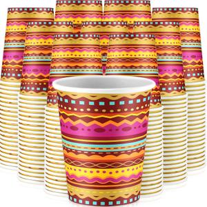 200 Pcs Fiesta Paper Cups Mexican Serape Disposable Beverage Cups Snack Dessert Ice Cream Soup Bowls Cinco De Mayo Party Favor for Chili Cook off Birthday Taco Wedding Christmas(9 oz)