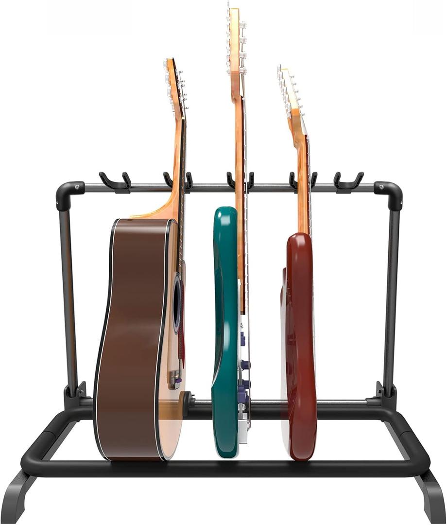 GUITTO Multi Guitar Rack Stand Foldable Universal Display Rack Guitar Holder for Bass Acoustic Electric Guitars, Portable for Stage & Studio Storage - 5 Holder (GGS-07) (Medium)