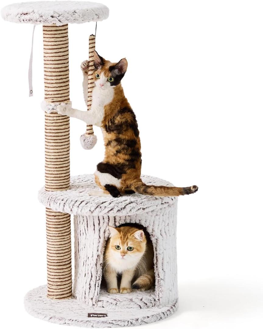 Cat Tree Tower, Multi-Level Cat Tower Condo with Spacious Elevated Perch, Scratching Post, Cozy Cave, Dangling Toy Ball, Durable Pet House Furniture for Indoor Kittens.
