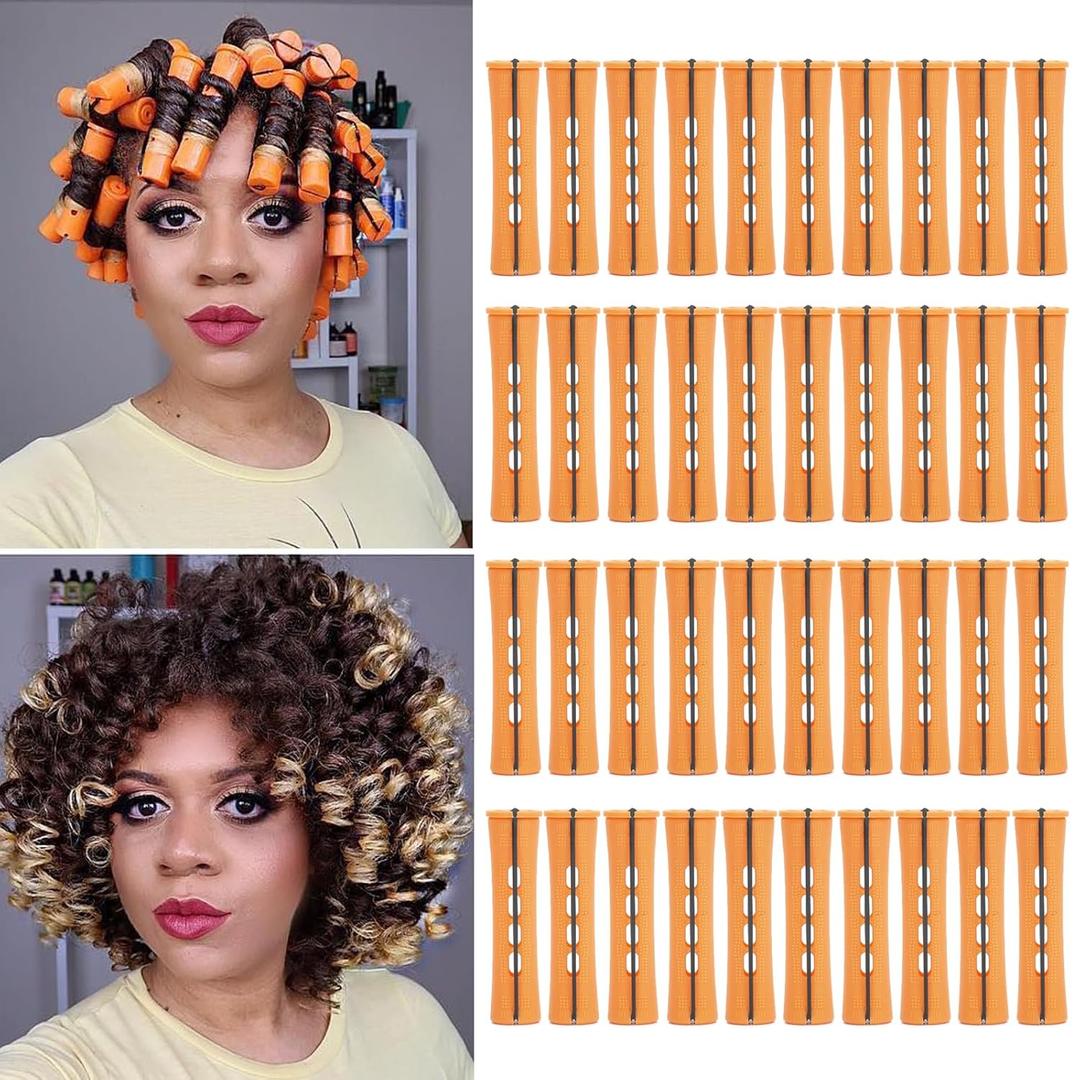 Cold Wave Perm Rods For Long Hair,40PCS Orange Plastic Curling Rods For Short & Natural Hair,DIY Perming Rods For HairStyling(Orange 40Pcs)