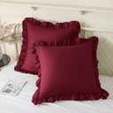 KKJIAF Ruffle Pillow Cases 18x18 Inches, Burgundy Square Ruffled Pillow Covers Set of 2, Microfiber Wrinkle Resistant Pillow Shams with Envelope Closure for Sofa Bed Living Room