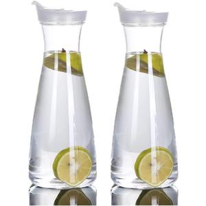 2 Pack Acrylic Water Carafe with Flip Top Lid, Food Grade & Recyclable Shatterproof Pitcher - for Water, Iced Tea, Juice, Lemonade, Milk, Cold Brew, Mimosa Bar