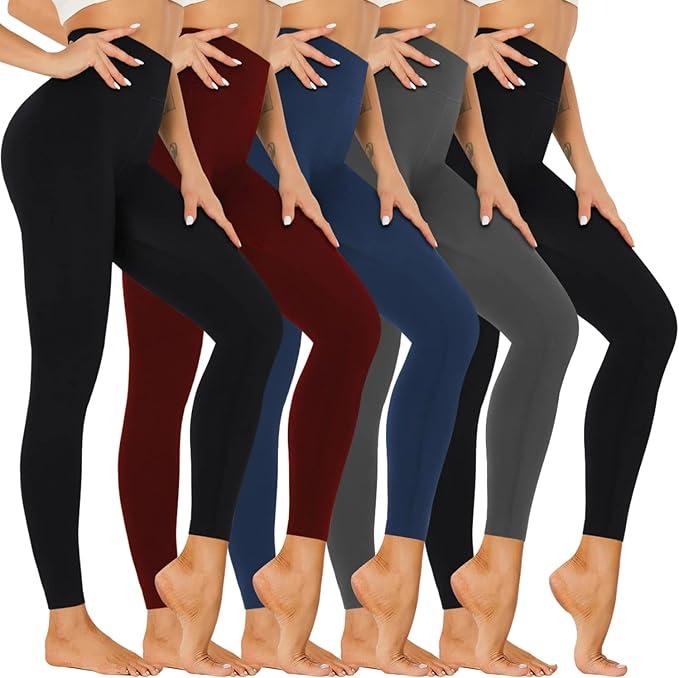 5 Pack Leggings for Women-High Waisted Tummy Control Soft Casual Workout Black Yoga Pants