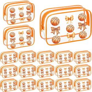 18 Pcs Basketball Clear Makeup Bags 7 x 4.7 x 2.4 Inch Basketball Goodie Gift Bags Waterproof PVC Cosmetic Pouch with Zipper Portable Travel Pouch Organizer for Team Gift & Sport Party Favor