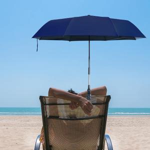 Beach Chair Umbrella with Clamp, Portable Clip on Umbrella for Outdoor Chairs, Adjustable UPF50+ Sun Shade Umbrellas for Beach Patio Travel Camping Wheelchair Golf Cart, Small 40inch with Storage Bag