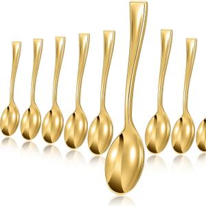 Mimorou 300 Pcs Disposable Gold Mini Spoons Set 4 Inch Small Plastic Desserts Heavy Duty Tasting Spoons for Appetizers, Puddings, Ice Creams