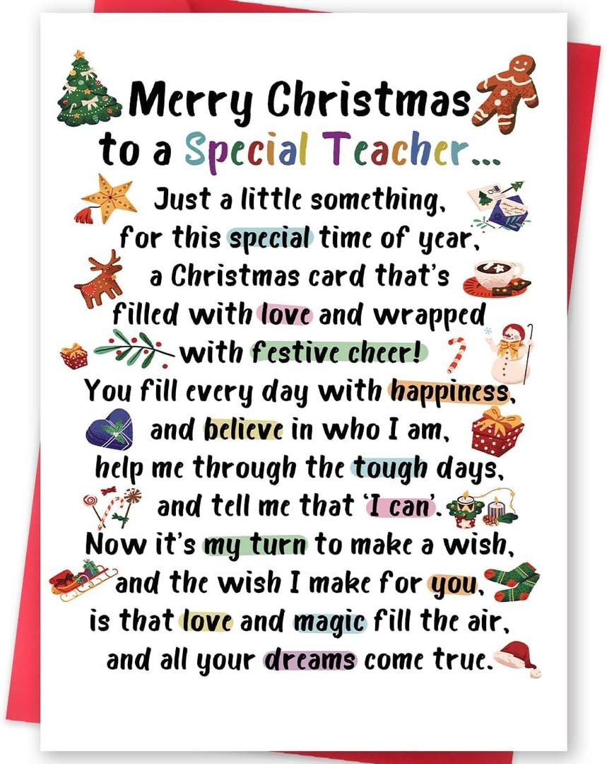 3 x Merry Christmas Card for Teacher, Funny Teacher Christmas Cards Gifts from Students, Lovely Xmas Holiday Card for Teachers (es147)