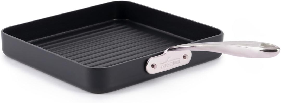 All-Clad HA1 Expert Hard Anodized Nonstick Square Grill Pan For Stovetop 11x11 Inch Oven-Safe Up to 500F, Grilling, Professional Cookware, Dishwasher-Friendly, Oven-Safe Up to 500F, Black