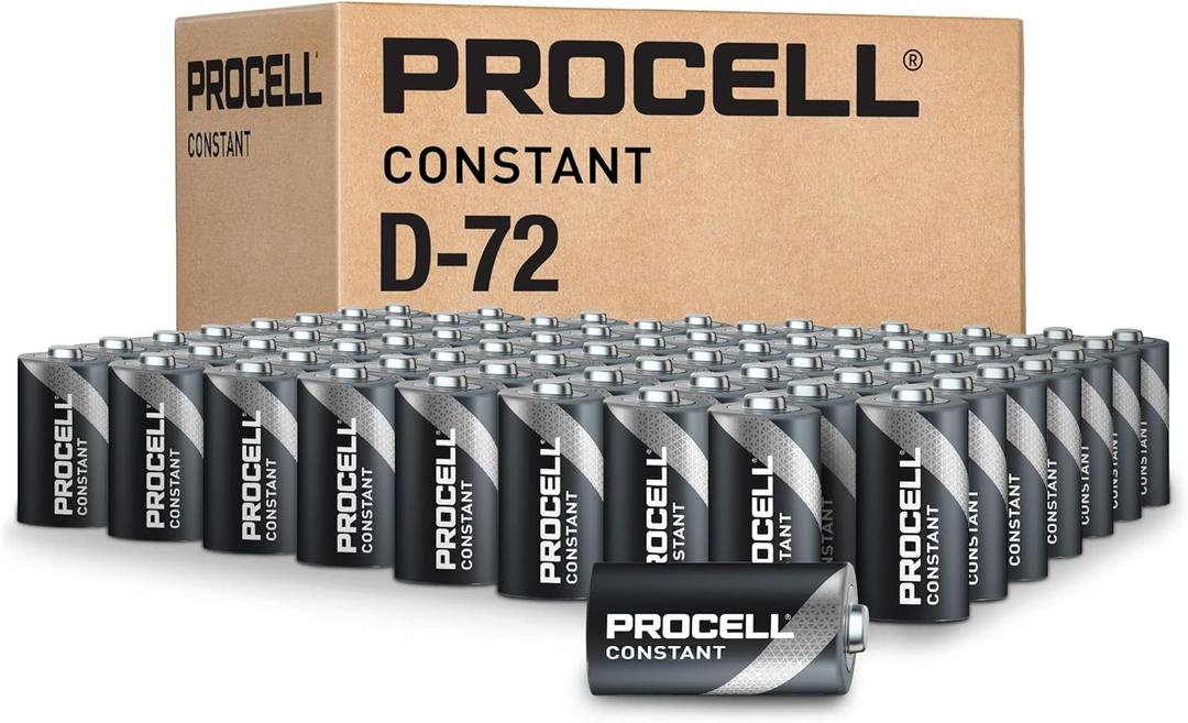 PROCELL Constant D Cell Long-Lasting Alkaline Batteries (72 Pack), 10-Year Shelf Life, Bulk Value Pack for Consistent Moderate Drain Professional Devices
