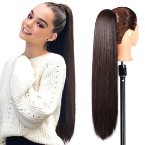 SEIKEA 28" Ponytail Extensions Drawstring Long Straight Fake Pony Tail Natural Soft Clip in Hair Extension Synthetic Heat Resistant Hairpiece - Dark Brown (28 Inch 155G (Pack of 1))