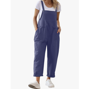 Women Long Casual Loose Bib Pants Overalls Baggy Rompers Jumpsuits with Pockets, 3XL, Purple