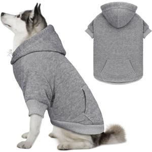 Dog Sweaters for Large Dogs, Dog Hoodie Sweater Solid Soft Brushed Fleece Pet Clothes Hoodie Sweatshirt with Pocket(Grey-XL)