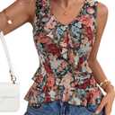 ZESICA Women's Summer Going Out Tops Sleeveless V Neck Floral Y2K Shirts (Black, M)