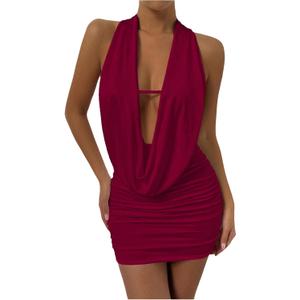 SOLY HUX Women's Sexy Deep V Neck Halter Bodycon Mini Dress Sleeveless Party Club Dresses (Red, L)