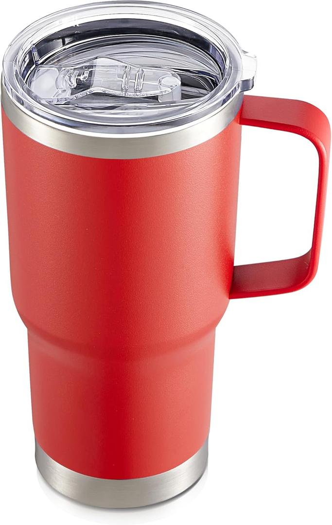 20 oz Tumbler with Handle and Lid Stainless Steel Tumblers Double Wall Vacuum Insulated Coffee Mug Leak Proof Reusable Water Cups for Hot and Cold Drink, Red, 1 pack