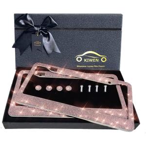 Bling License Plate Frames with High End Ribbon Gift Box,2 Pack Rhinestone License Plate Frame,Handcrafted Crystal Premium Stainless Steel Bling License Plate Frame for Women,Party,Birthday,Xmas Gift