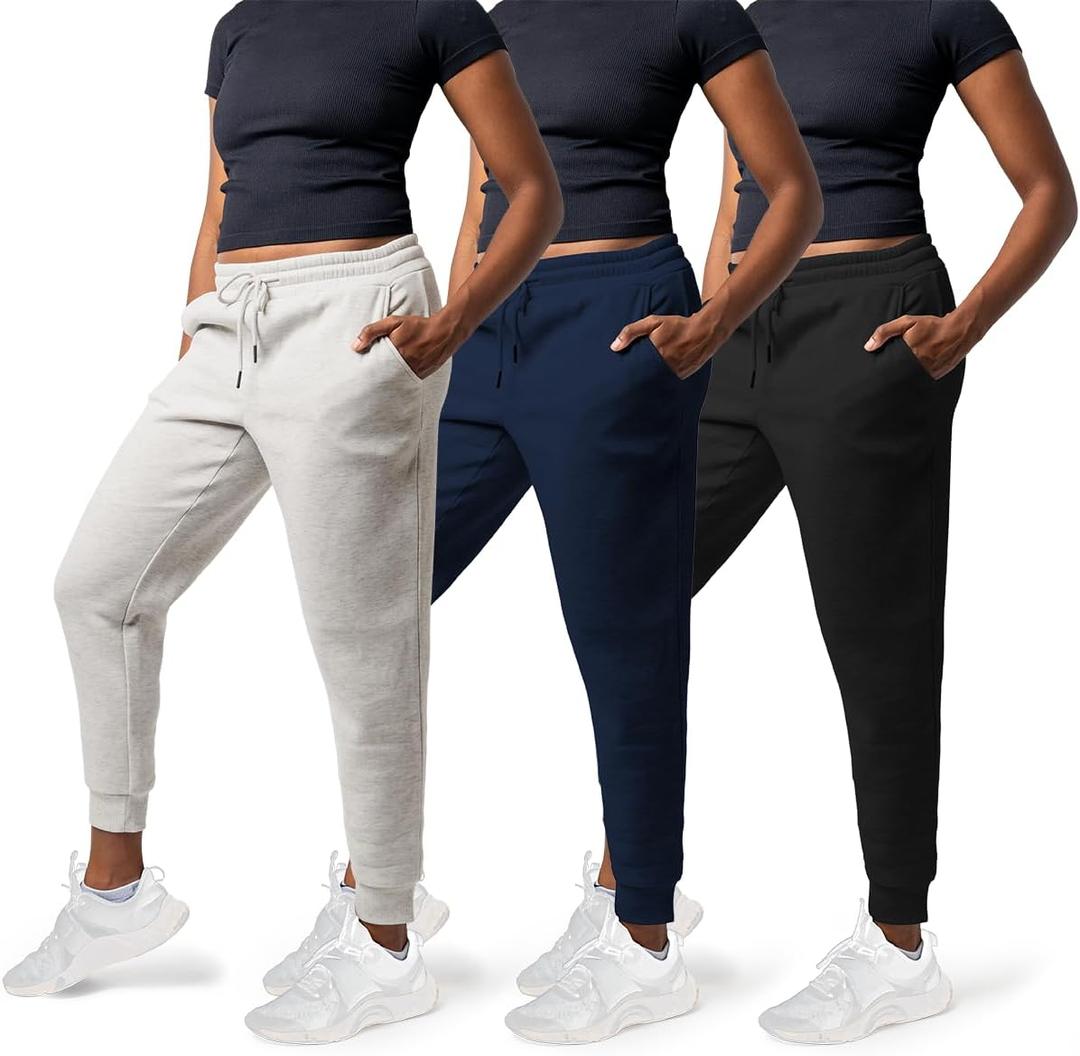 3 Pack Sweatpants Women - Womens Sweatpants with Pockets, Fleece Womens Joggers, Yoga Pants(Large, Black / Navy / Lt. Heather Grey)