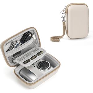 Digital Camera Case Fit for KODAK PIXPRO FZ45/FZ55/ CAMKORY/STUOGYUM DC402-AF/Canon IXUS, Storage Travel Carry Case with 3 SD Card Slots for Camera, Batteries, SD Card, Beige