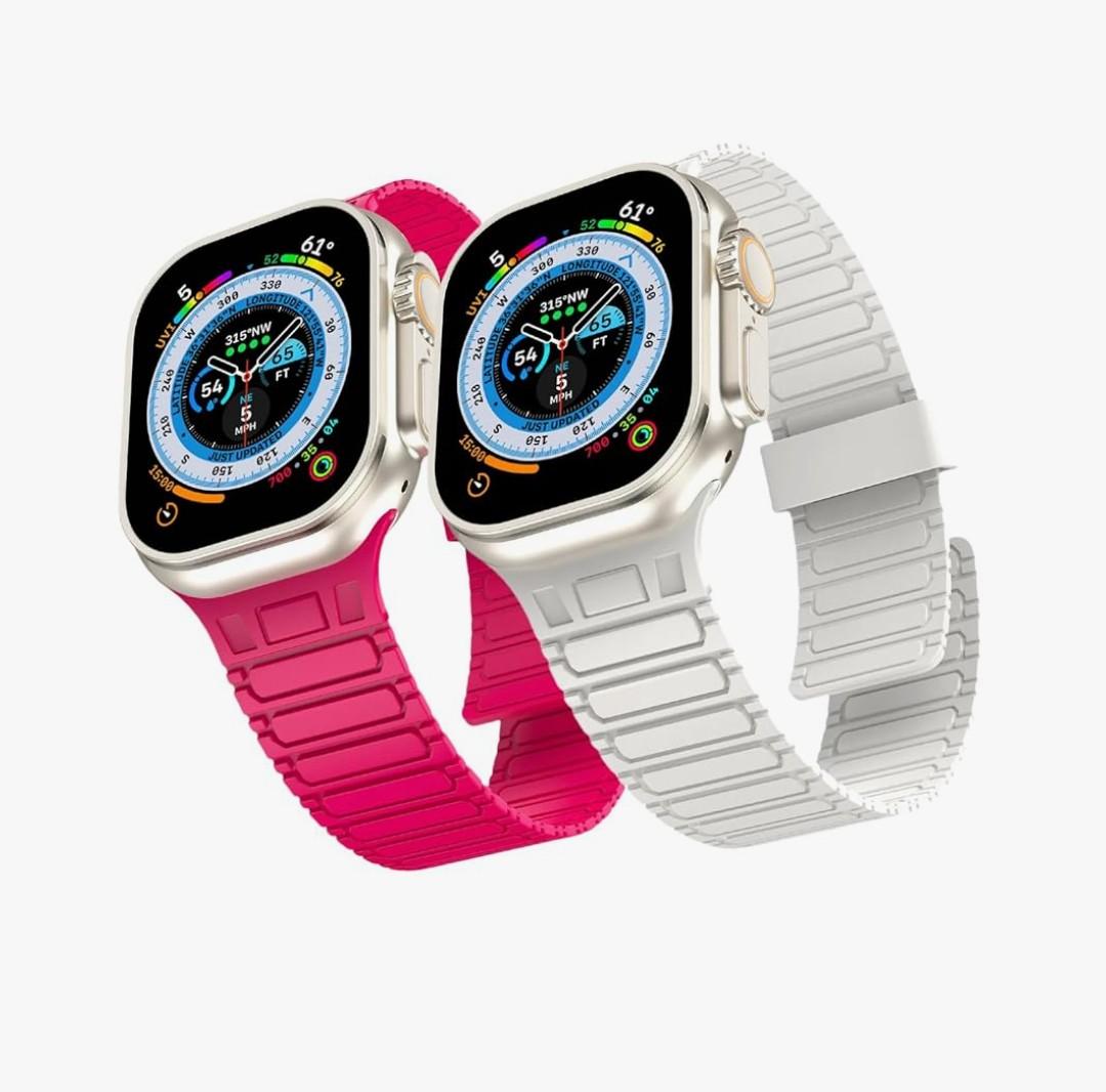Magnetic Band Compatible with Apple Watch Ultra 3/ 2/Ultra Band for Men Women 49mm 46mm 45mm 44mm 42mm, Silicone Sport Waterproof Loop Strap Magnet Link for iWatch Series 11 10 SE 9 8 7 6 5 4 3 2 1(2 PACK)