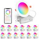 SikSog Smart Recessed Lighting 4 Inch RGBCW Color Changing 12W LED Downlight with Junction Box,1080 Lumen Recessed Ceiling Light Compatible with Alexa,Dimmable by Bluetooth Control -12Pack (12pack White shell-RGB&5CCT)