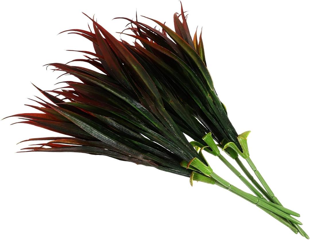 6pcs Artificial Plastic Plants for Outdoor Decor Fake Greenery Decor Vase Simulation Leaves Pick (42X20cm, Red)