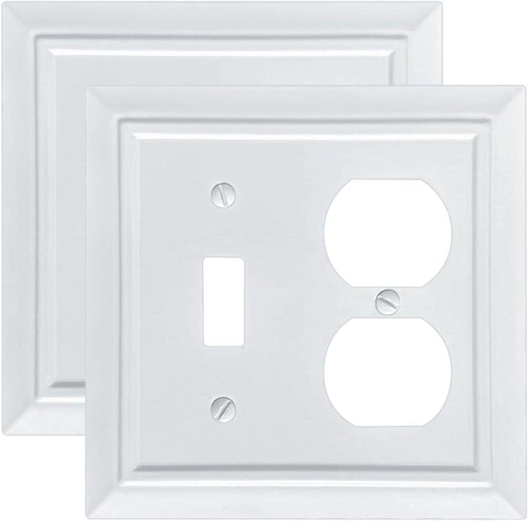 Classic Architecture Wall Plates,Light Switch covers, Electrical Outlet Covers, Duplex receptacle wall plates,Mid Size Bamboo Fiber Material Switch plates Pure White (2 Gang Toggle/Duplex 2PK)