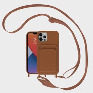 Case for iPhone 15 with Crossbody Lanyard Strap Adjustable Cover with Card Holder Shockproof Drop Protection Silicone Phone Case for iPhone 15 6.1"-Brown