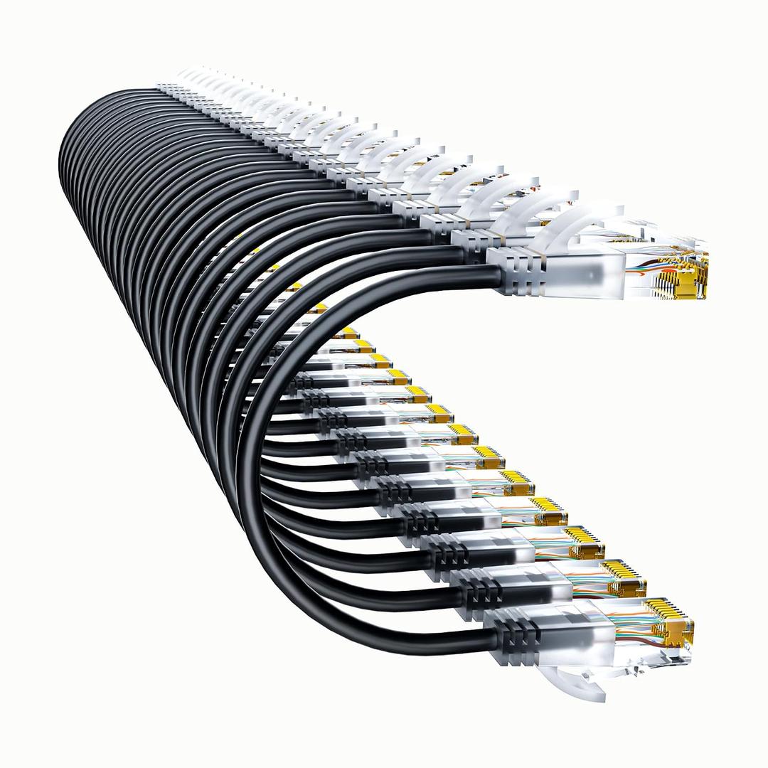Cat6a Patch Cables 2ft (24 Pack) Slim, Cat6 Ethernet Patch Cable Pure Copper, Flexible Cat 6 Patch Cable 550MHZ 10G, Space-Saving Cat 6A Network Cables for Patch Panel, Black